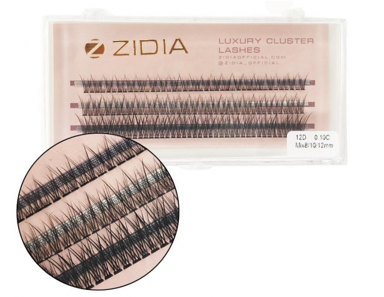 ZIDIA Cluster lashes fish tail Ресницы-пучки рыбий хвост 12D C 0,10 Mix (3 ленты, размер 8, 10, 12 мм)