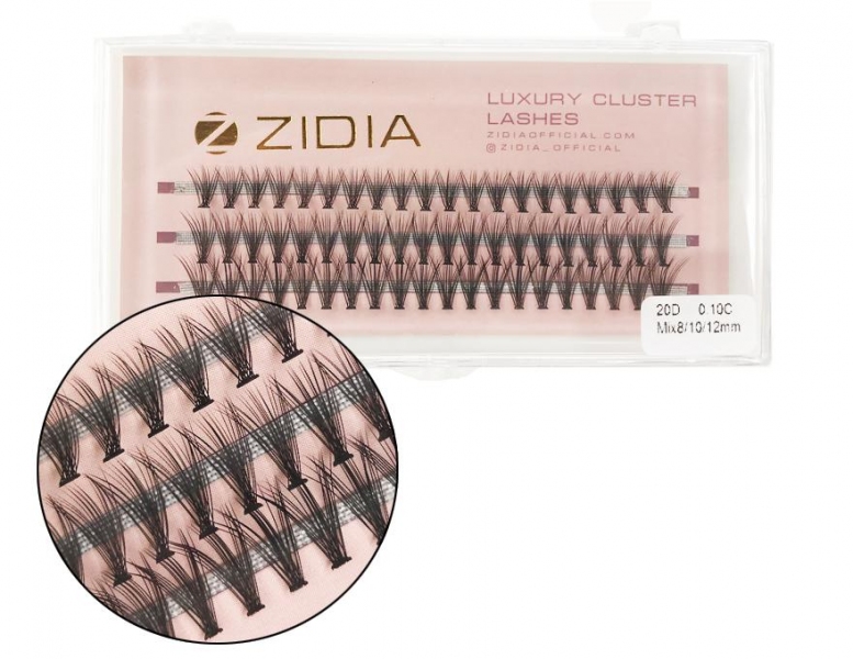 ZIDIA Cluster lashes Ресницы-пучки 20D C 0,10 Mix (3 ленты, размер 8, 10, 12 мм)