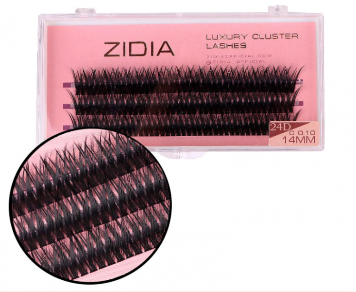 ZIDIA Cluster Lashes fish tail 24D C 0,10 MIX M (3 ленты, размер 14 мм)